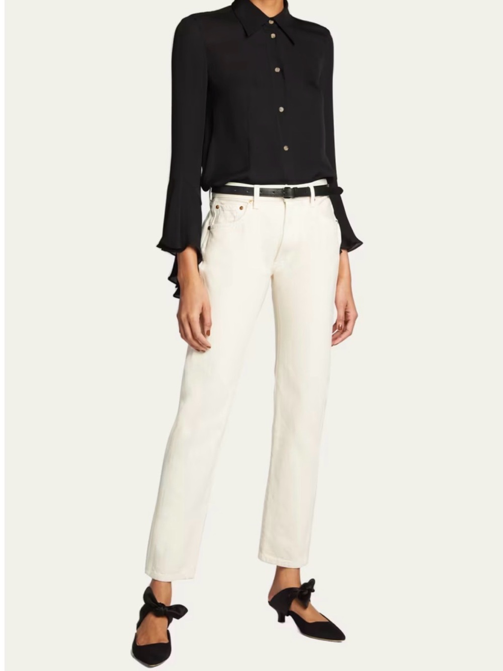 Khaite Kyle Classic Straight-Leg Women's Jeans in Off-White 28